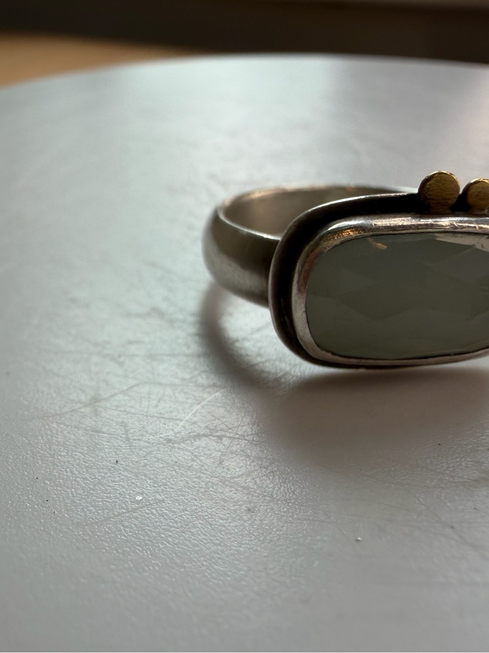Ananda Khalsa Sundance Aquamarine Ring Silver 22k Gold Size 8.5 - Picture 3 of 13